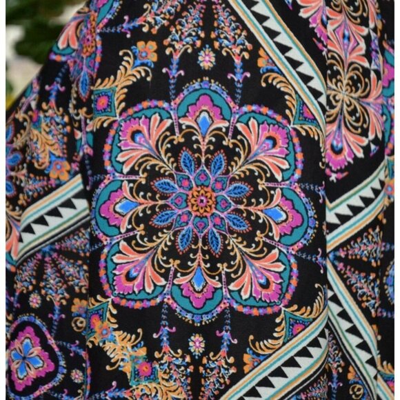 Daniel Rainn Chiffon Blouse Top Size XL Tie & Tassels Colorful Floral & Black - Picture 6 of 12